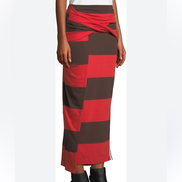 3.1 Phillip Lim Striped Twist Midi Skirt Red Brown Medium - Picture 1 of 14